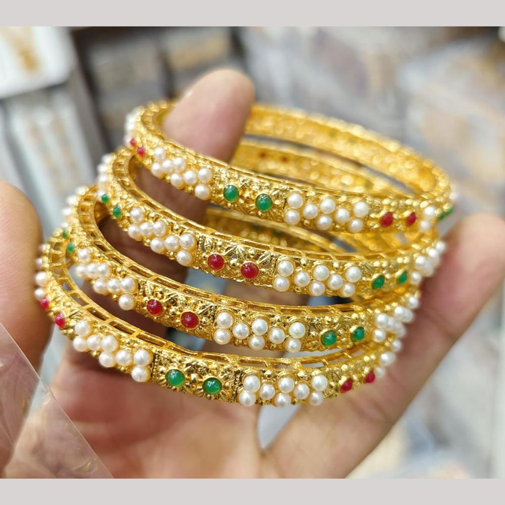 Pooja Bangles Pota Stone And Pearls Bangles Set