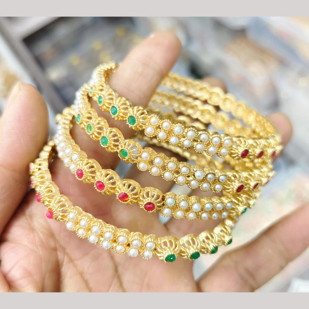 Pooja Bangles Pota Stone And Pearls Bangles Set
