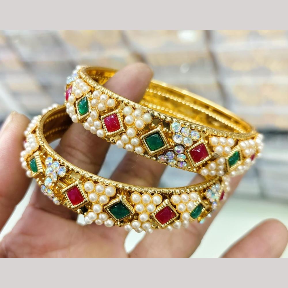 Pooja Bangles Pota Stone And Pearls Bangles Set