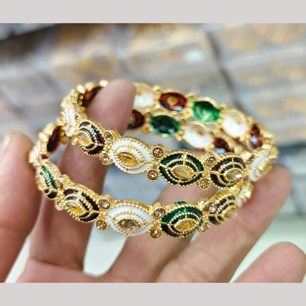 Pooja Bangles Gold Plated Crystal Stone And Meenakari Bangles Set