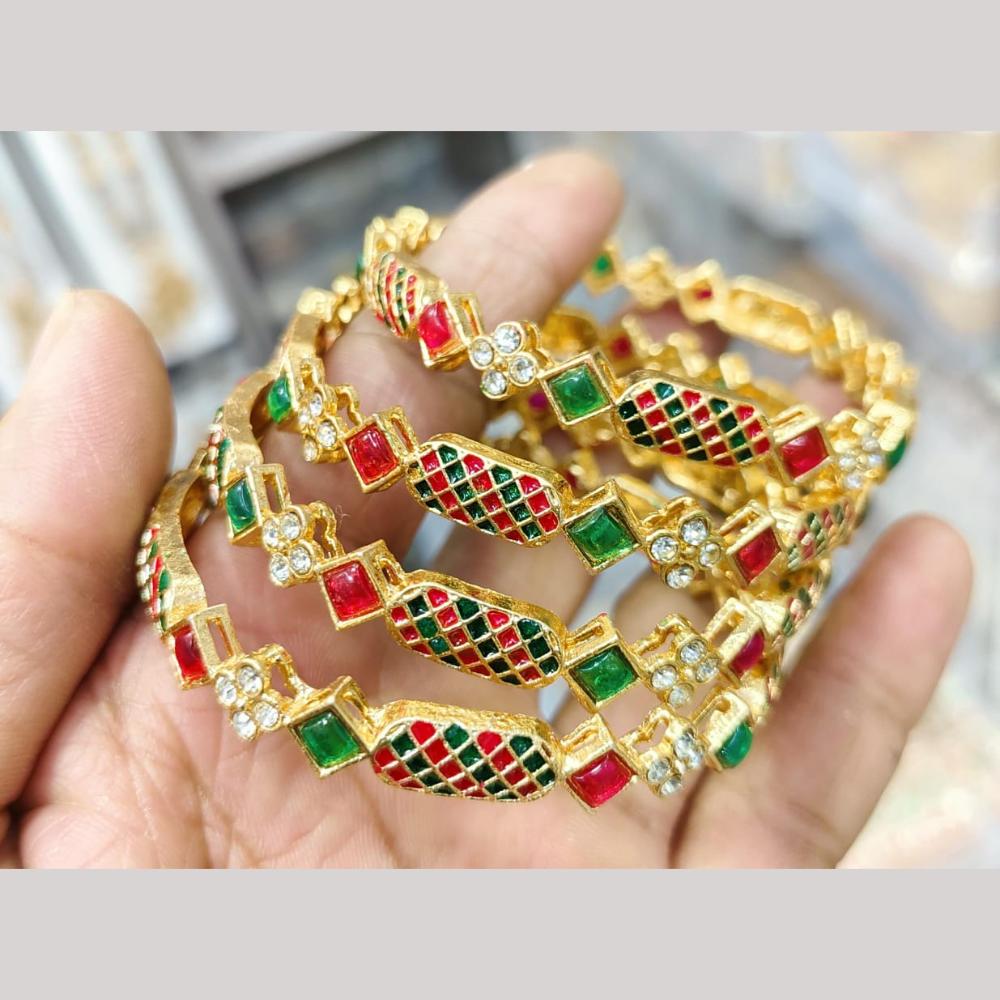 Pooja Bangles Gold Plated Crystal Stone And Meenakari Bangles Set