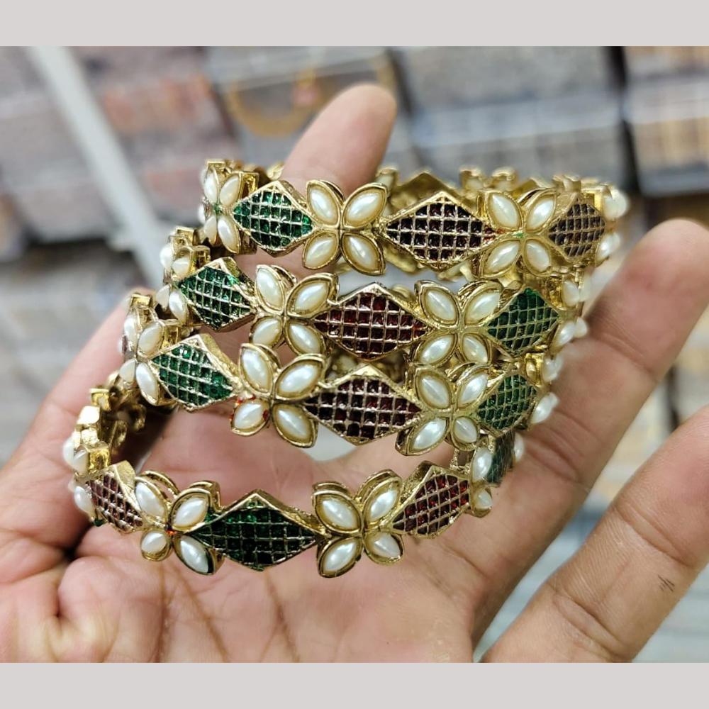 Pooja Bangles Gold Plated Crystal Stone And Meenakari Bangles Set