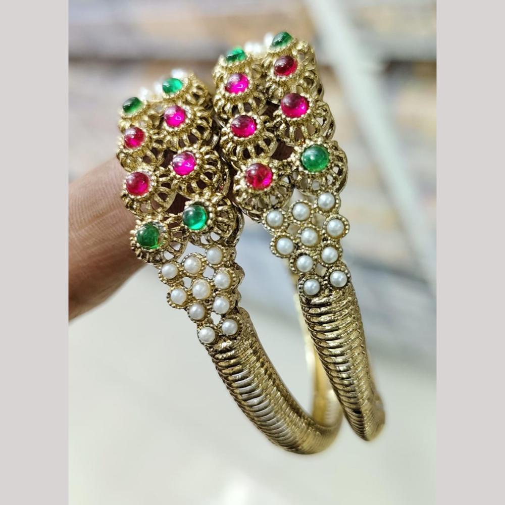 Pooja Bangles Gold Plated Pota Stone And Pearls Bangles Set