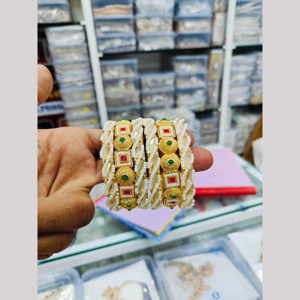 Pooja Bangles Gold Plated Pota Stone And Pearls Bangles Set