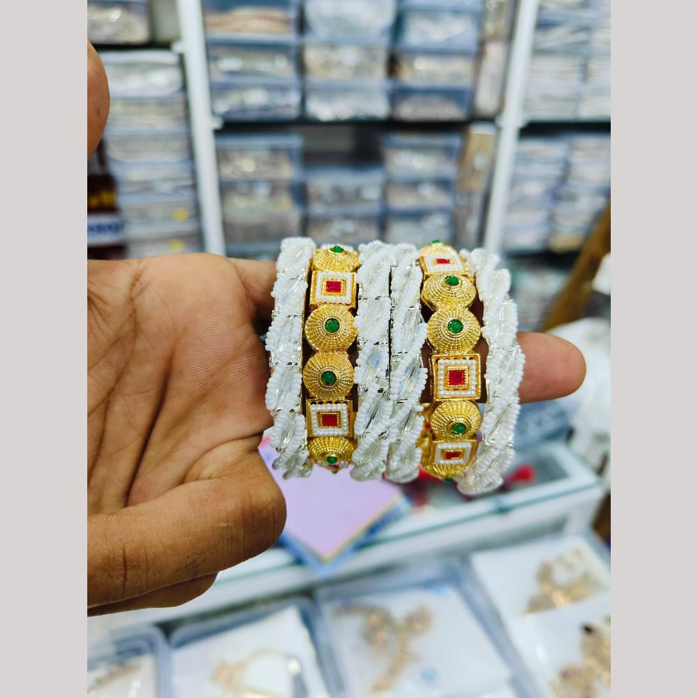 Pooja Bangles Gold Plated Pota Stone And Pearls Bangles Set