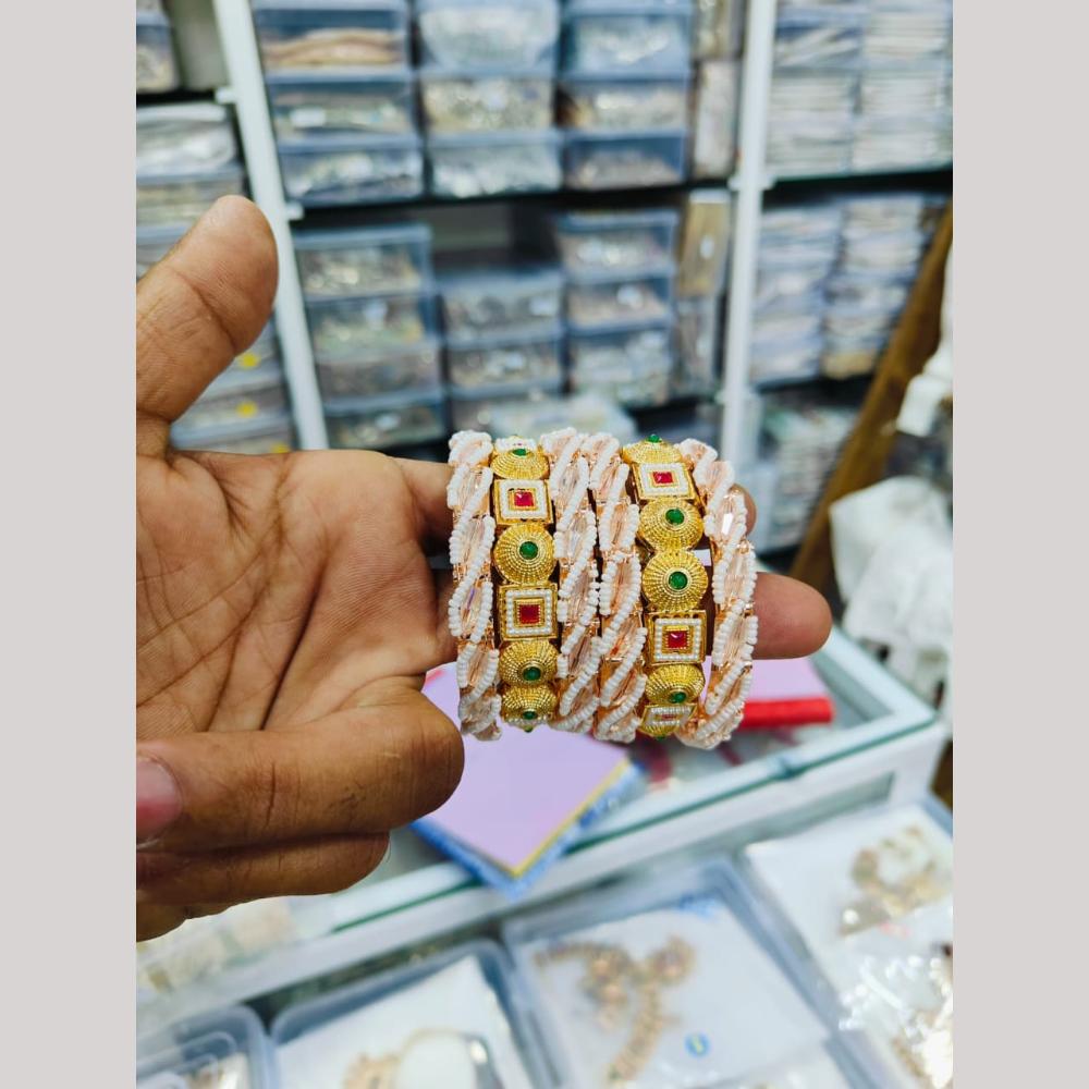 Pooja Bangles Gold Plated Pota Stone And Pearls Bangles Set