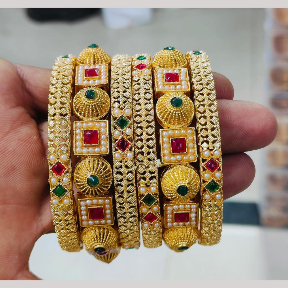 Pooja Bangles Gold Plated Pota Stone And Pearls Bangles Set