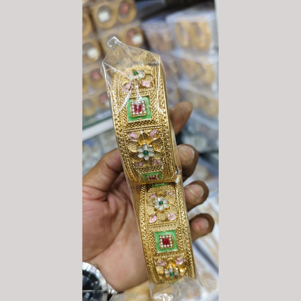 Pooja Bangles Gold Plated Pota Stone And Meenakari Openable Bangles Set