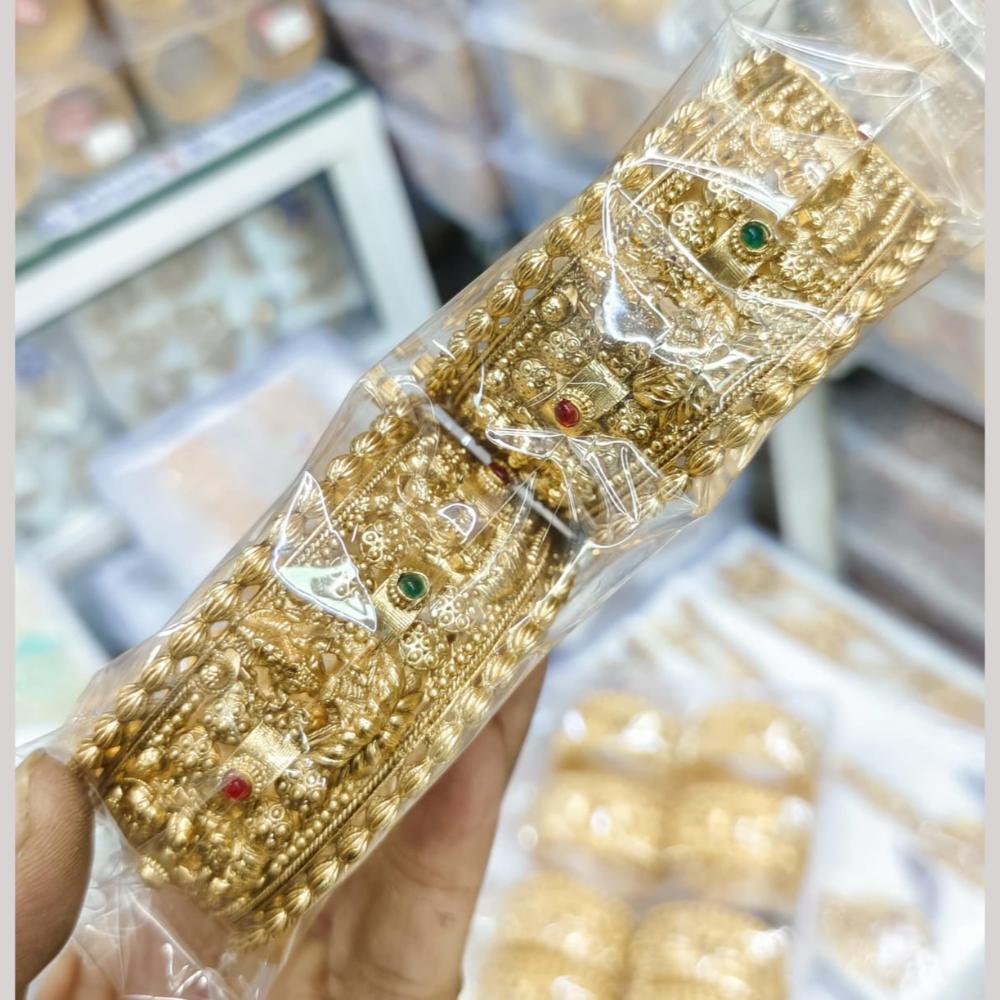 Pooja Bangles Gold Plated Pota Stone Openable Bangles Set