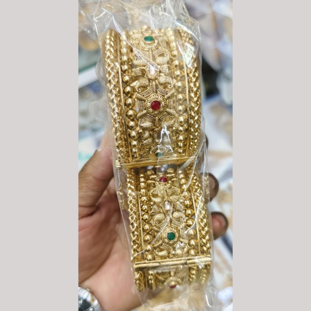 Pooja Bangles Gold Plated Pota Stone Openable Bangles Set