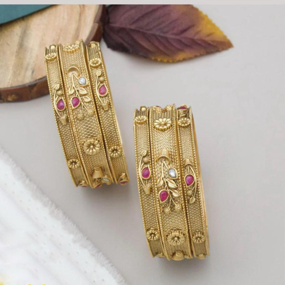 Pooja Bangles Gold Plated Pota Stone Bangles Set