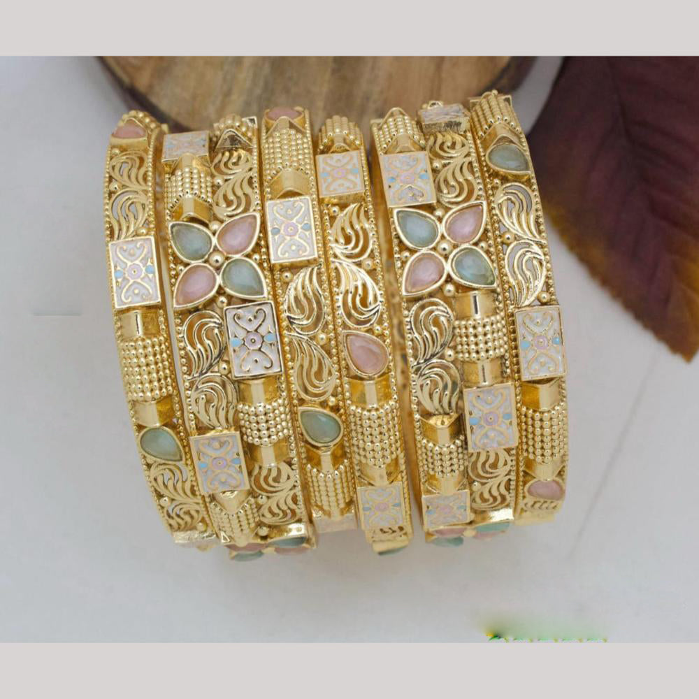 Pooja Bangles Gold Plated Pota Stone And Meenakari Bangles Set