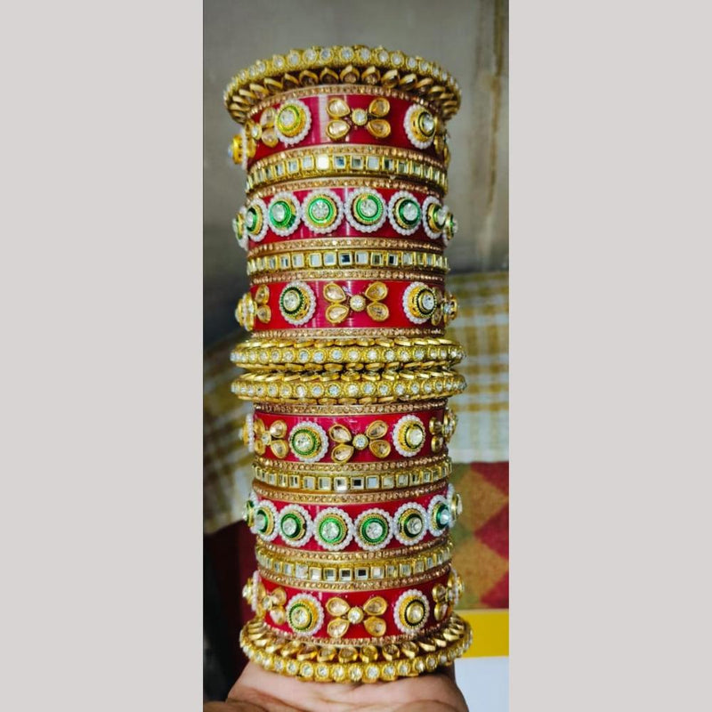 Pooja Bangles Gold Plated Crystal Stone And Pearls Acrylic Bangles Set