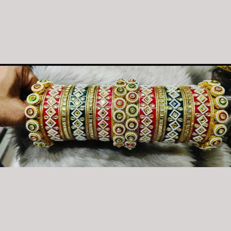 Pooja Bangles Gold Plated Crystal Stone And Pearls Acrylic Bangles Set