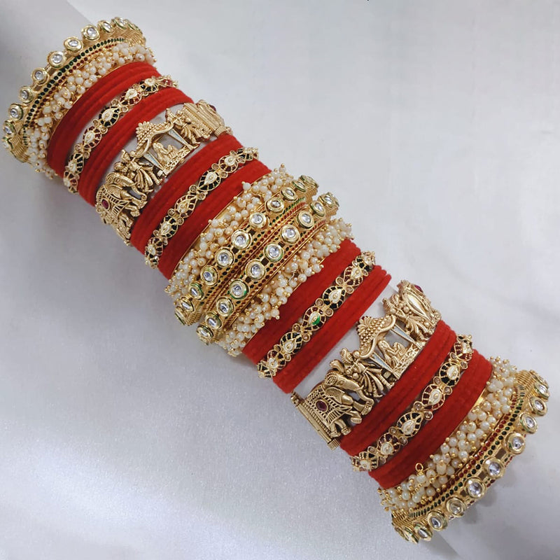 Pooja Bangles Gold Plated Kundan Stone And Pearls Bridal Chura Bangle Set