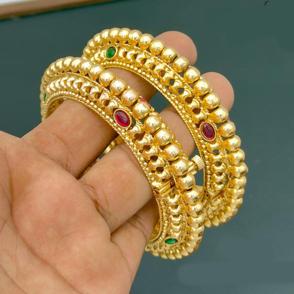 Pooja Bangles Gold Plated Pota Stone Openable Bangles Set