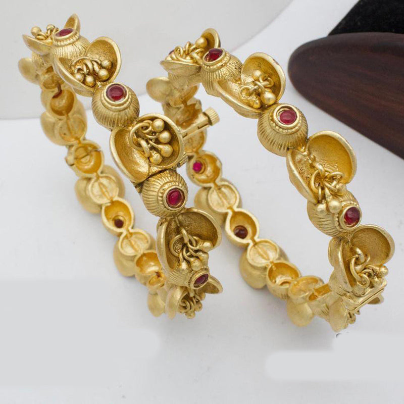 Pooja Bangles Gold Plated Pota Stone Openable Bangles Set