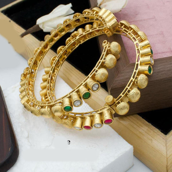 Pooja Bangles Gold Plated Pota Stone Openable Bangles Set