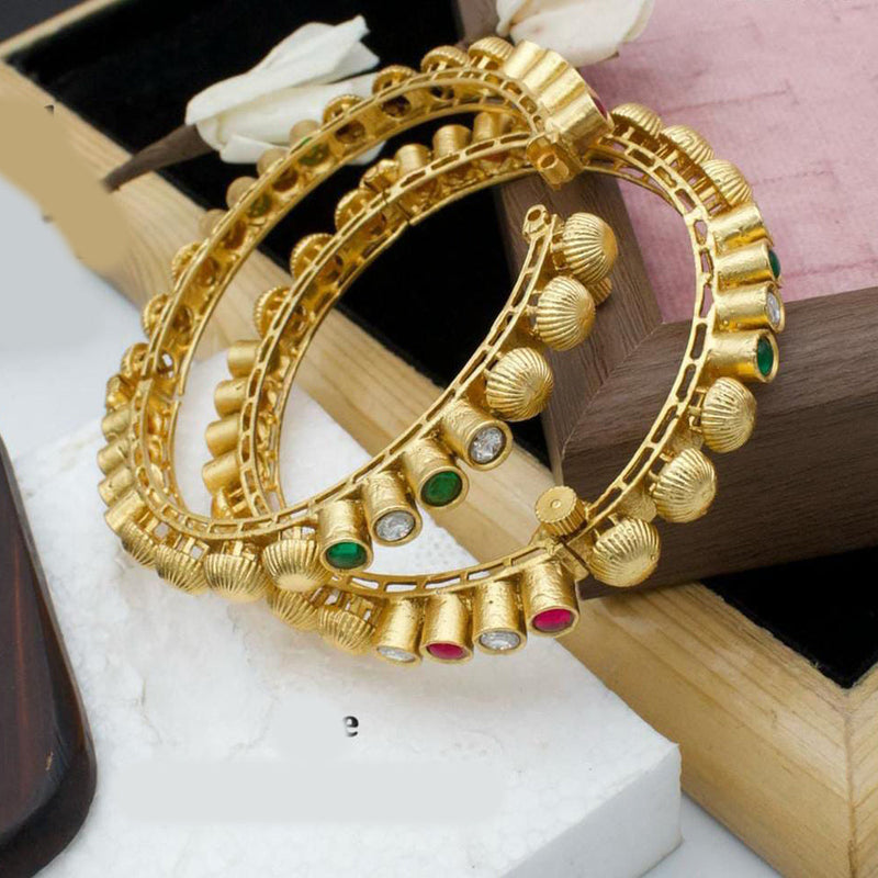 Pooja Bangles Gold Plated Pota Stone Openable Bangles Set