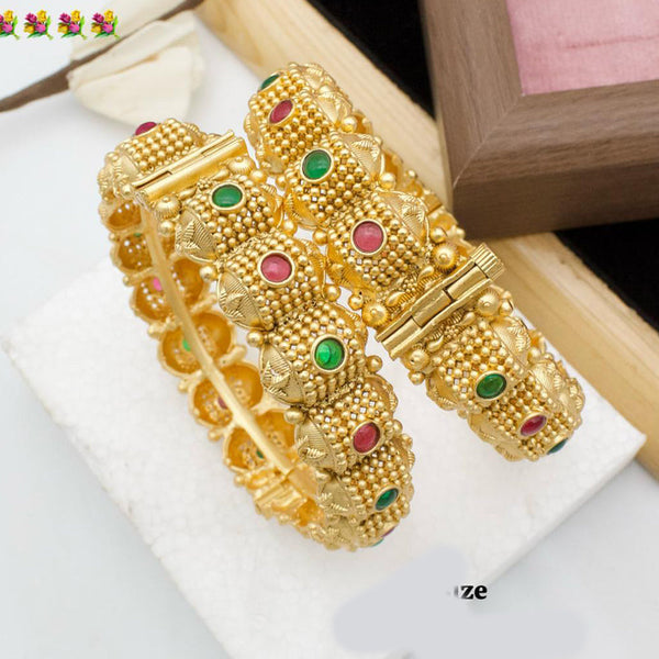 Pooja Bangles Gold Plated Pota Stone Openable Bangles Set