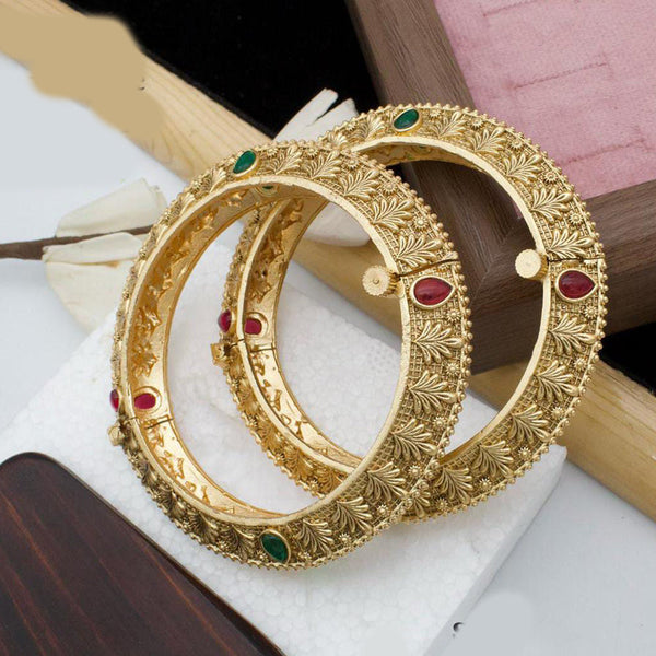 Pooja Bangles Gold Plated Pota Stone Openable Bangles Set