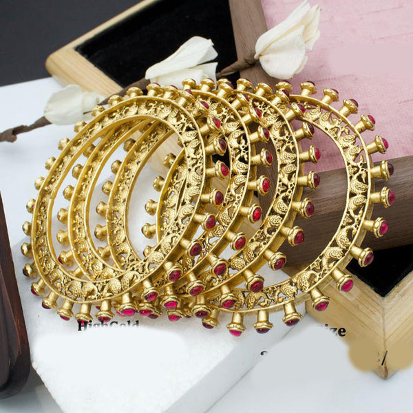 Pooja Bangles Gold Plated Pota Stone Openable Bangles Set