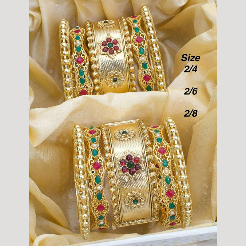 Pooja Bangles Gold Plated Pota Stone Openable Bangles Set