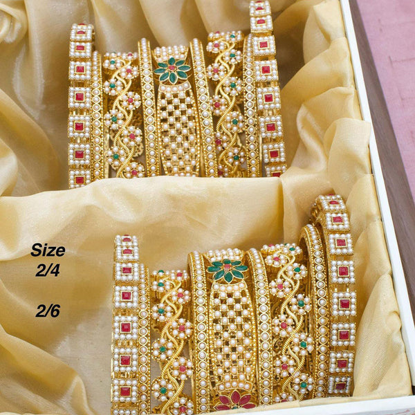 Pooja Bangles Gold Plated Pota Stone And Pearls Bangles Set