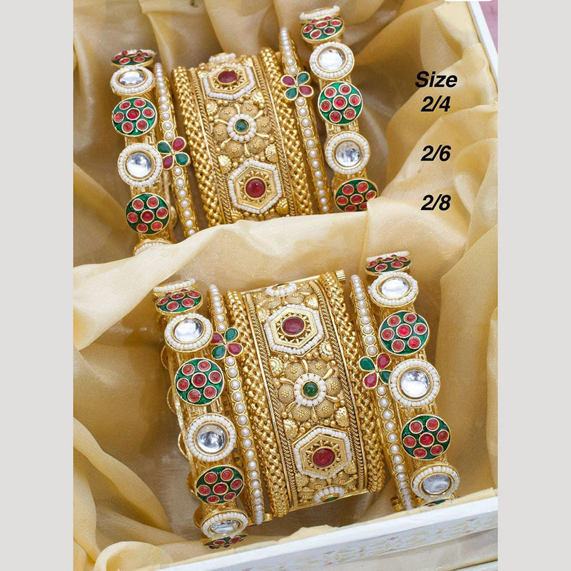 Pooja Bangles Gold Plated Pota Stone And Pearls Bangles Set