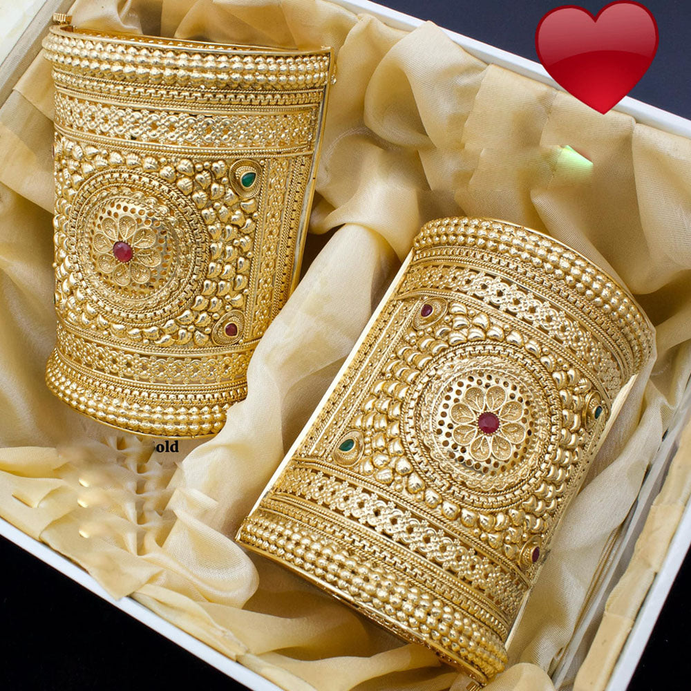 Pooja Bangles Gold Plated Pota Stone Openable Bangle Set