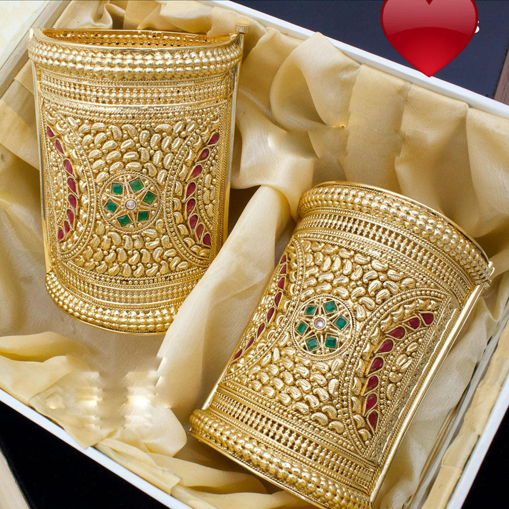 Pooja Bangles Gold Plated Pota Stone Openable Bangle Set
