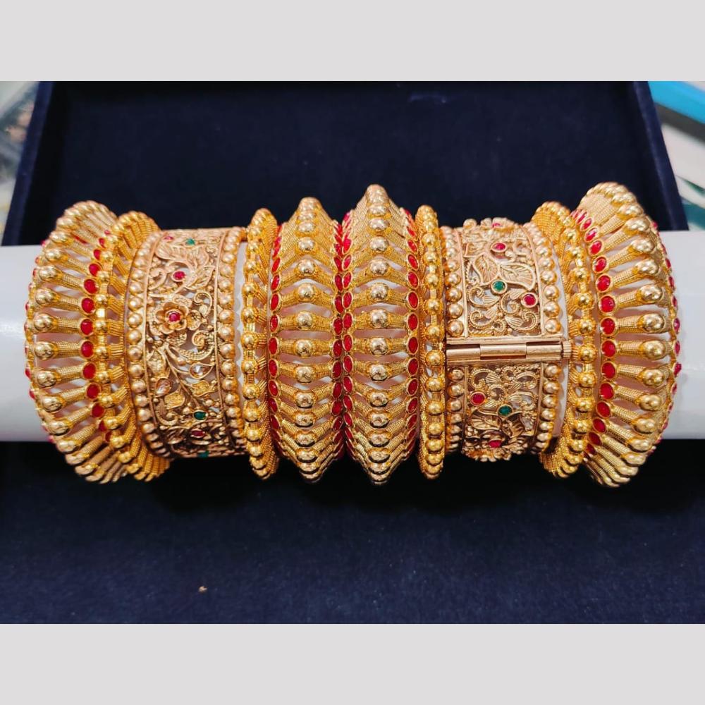 Pooja Bangles Gold Plated Pota Stone Openable Bangle Set