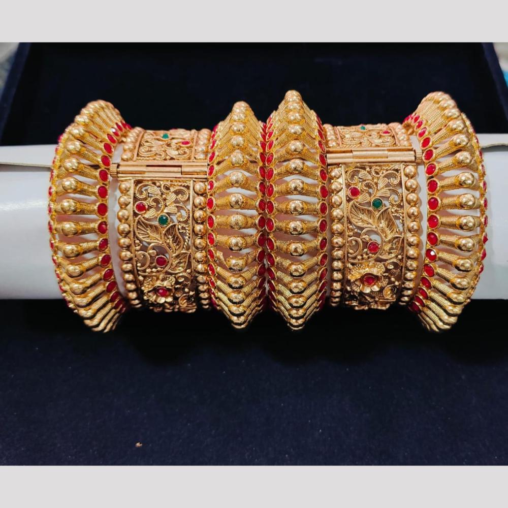 Pooja Bangles Gold Plated Pota Stone Openable Bangle Set