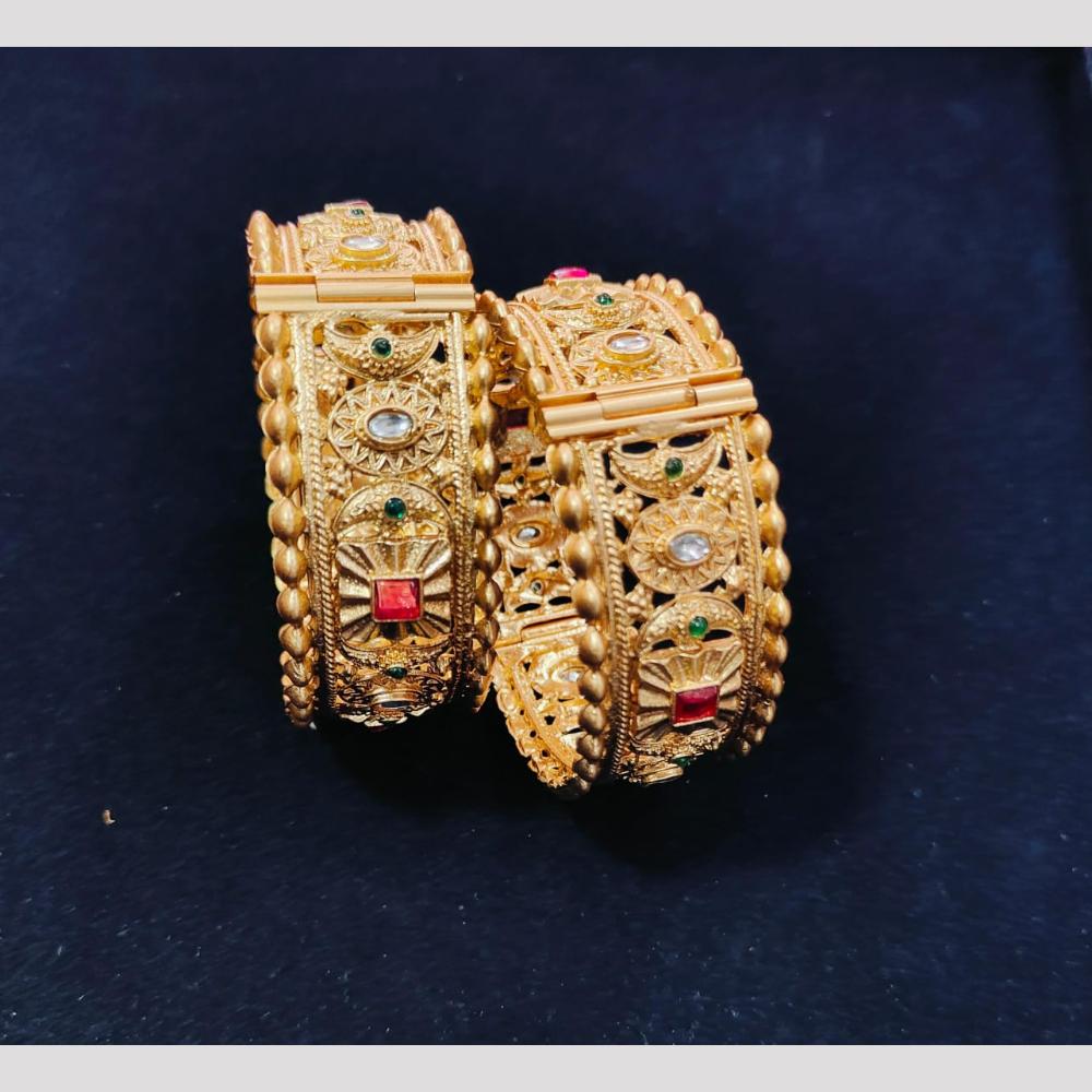 Pooja Bangles Gold Plated Pota Stone Openable Bangle Set