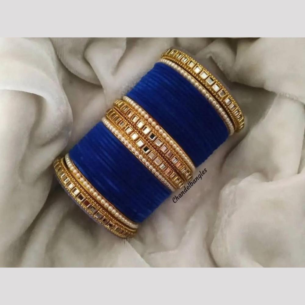 Pooja Bangles Gold Plated Mirror And Velvet Bangles Set