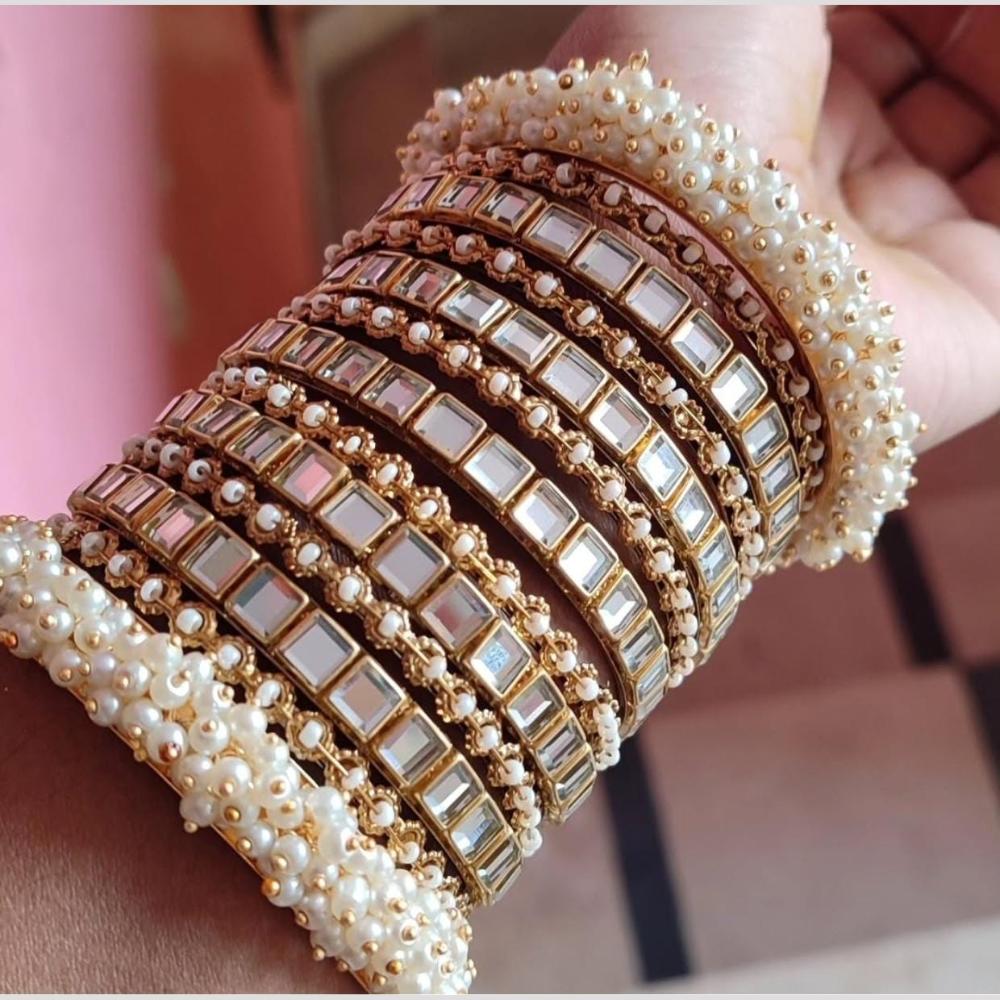 Pooja Bangles Gold Plated Kundan Stone And Pearls Bangles Set