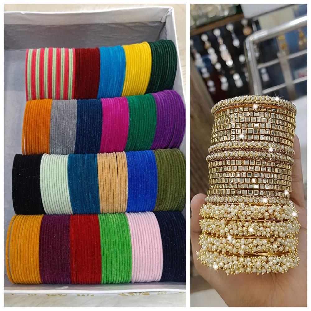 Pooja Bangles Multi Colors Velvet Bangle Set