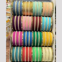 Pooja Bangles Multi Colors Mirror And Pearls Metal Bangle Set