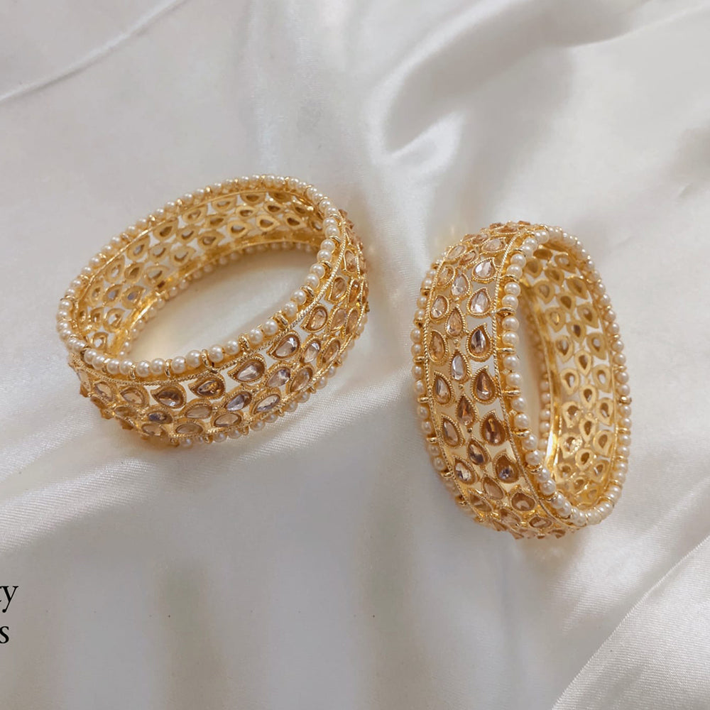 Pooja Bangles Gold Plated Crystal Stone And Pearls Bangles Set