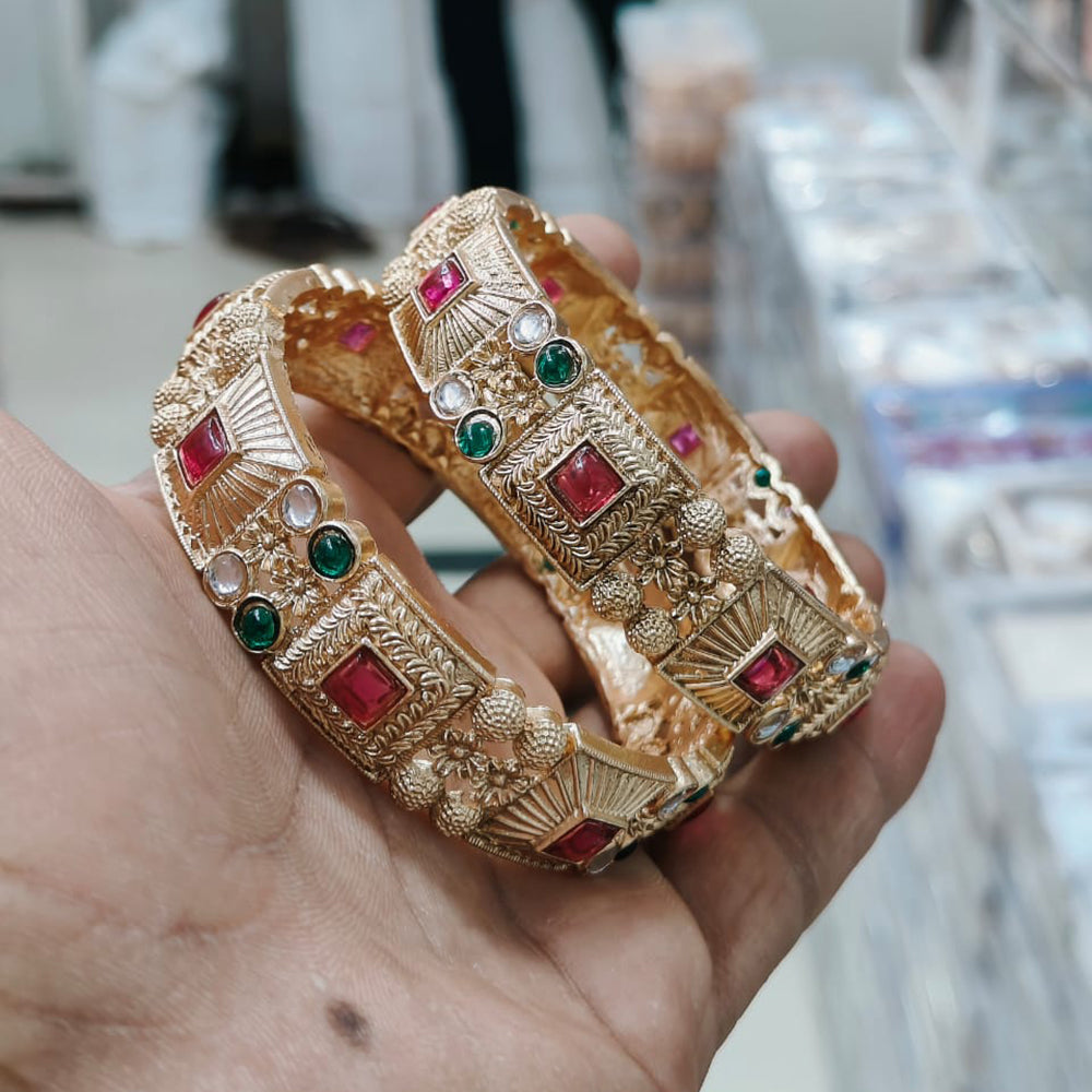 Pooja Bangles Gold Plated Pota Stone Bangle Set