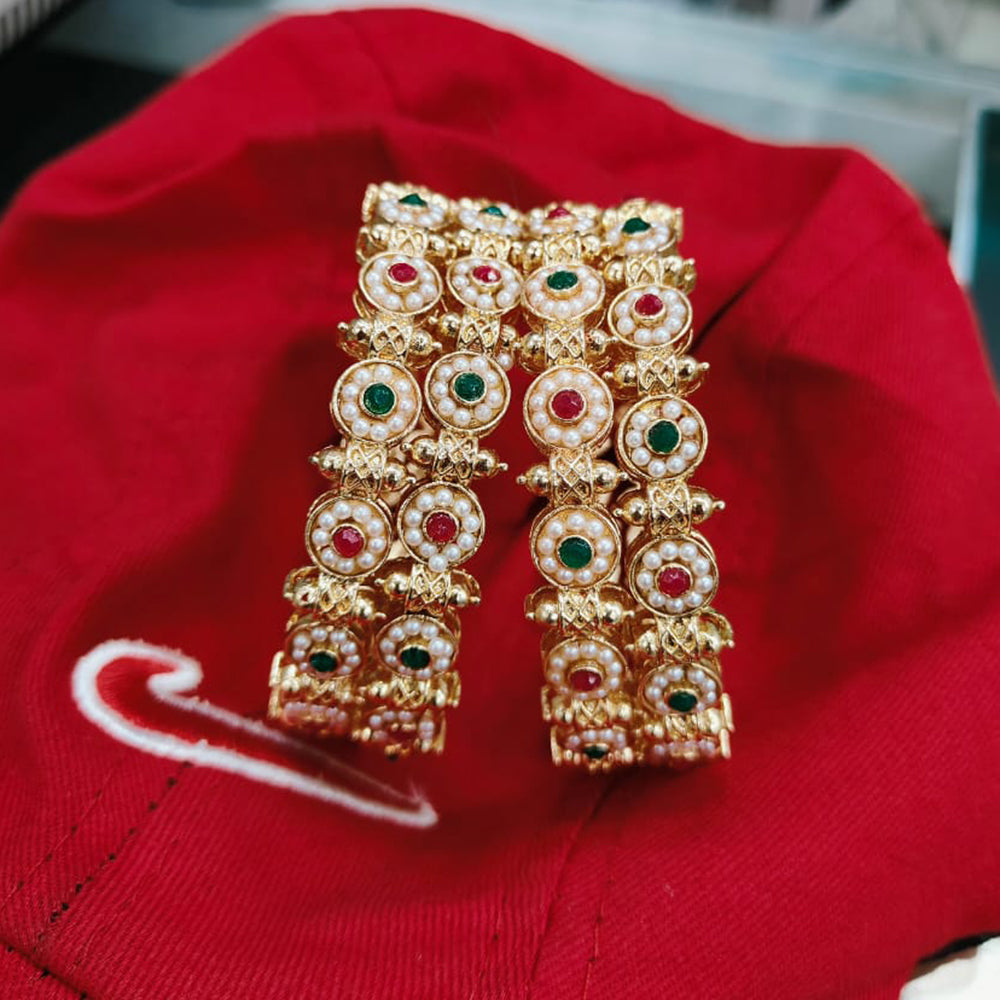 Pooja Bangles Gold Plated Pota Stone And Pearl Bangle Set