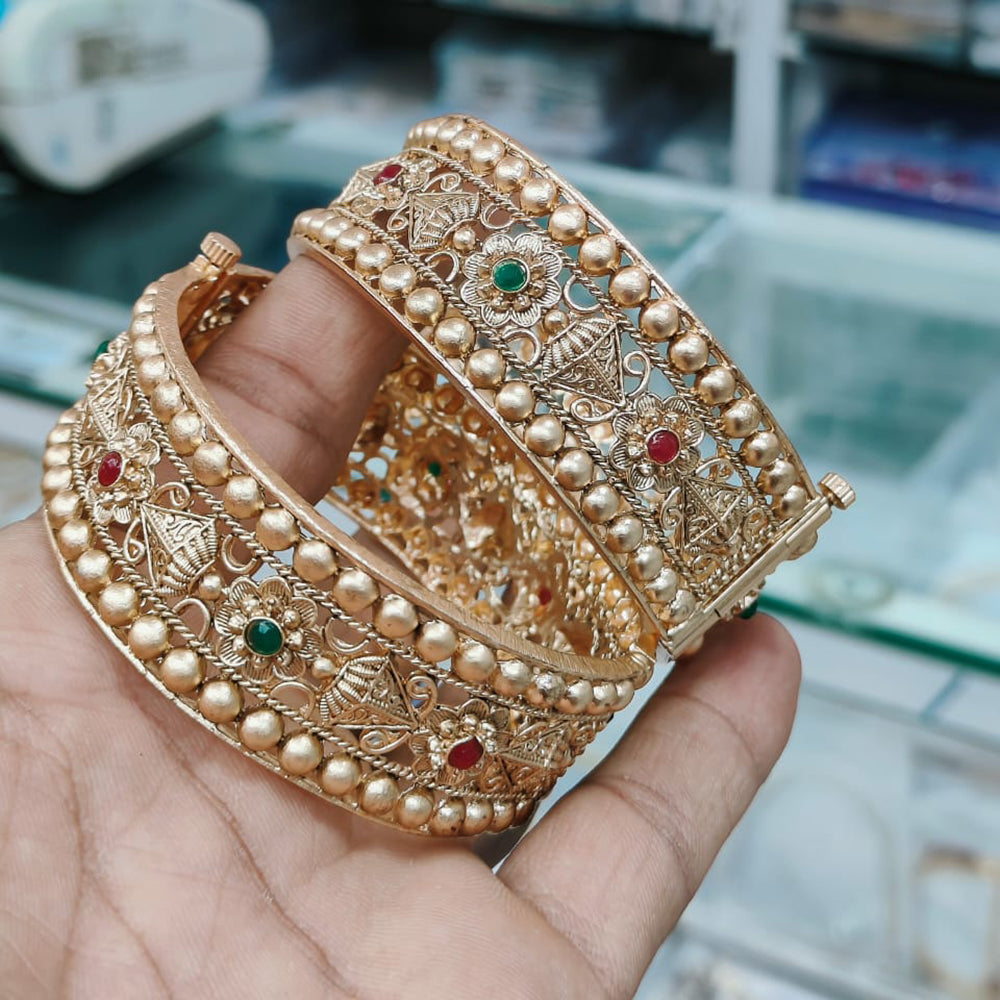 Pooja Bangles Gold Plated Pota Stone Openable Bangle Set