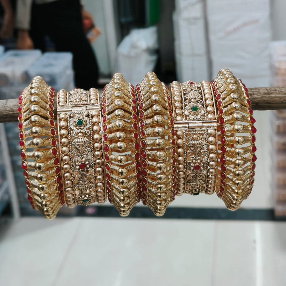 Pooja Bangles Gold Plated Pota Stone Openable Bangle Set