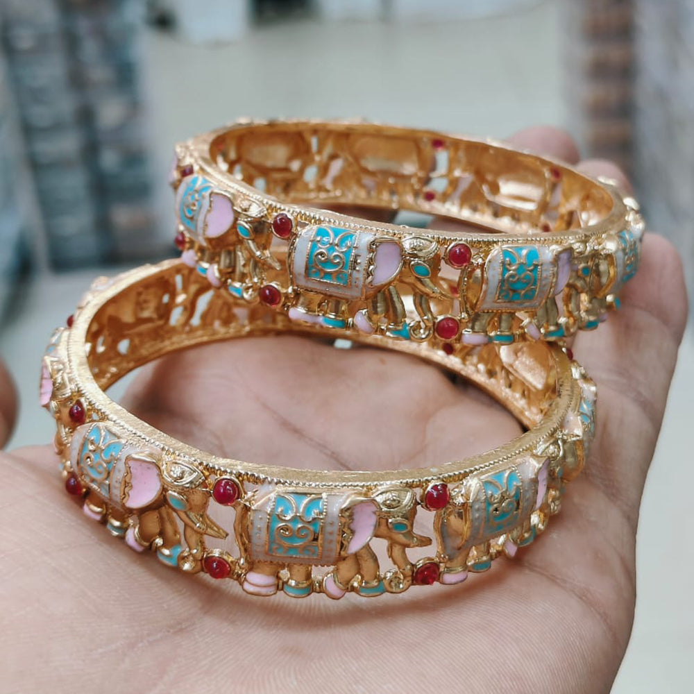 Pooja Bangles Gold Plated Pota Stone And Meenakari Bangle Set