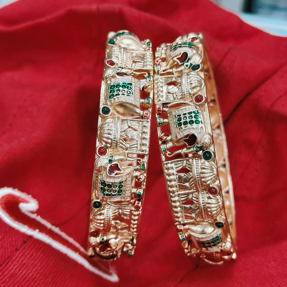 Pooja Bangles Gold Plated Pota Stone And Meenakari Bangle Set