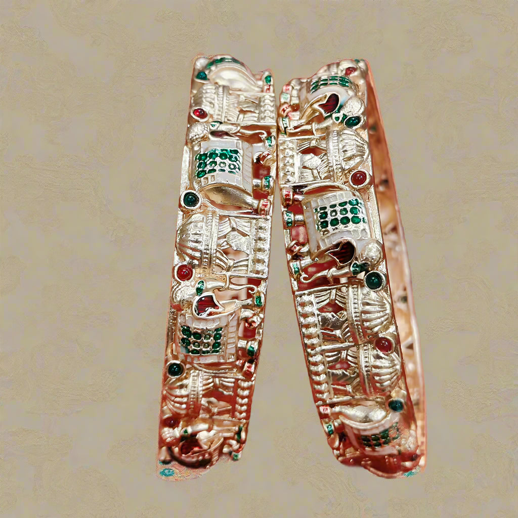 Pooja Bangles Gold Plated Pota Stone And Meenakari Bangle Set