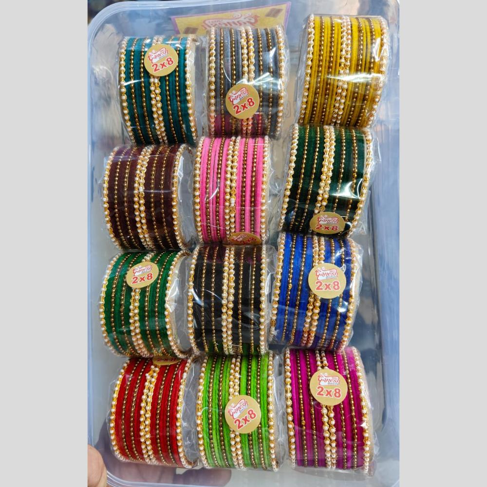 Pooja Bangles Gold Plated Pearls Velvet Multi Color Bangle Set