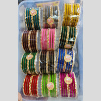 Pooja Bangles Gold Plated Pearls Velvet Multi Color Bangle Set