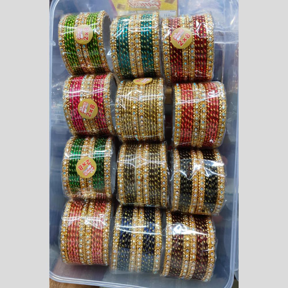 Pooja Bangles Gold Plated Austrain Stone Metal Multi Color Bangle Set
