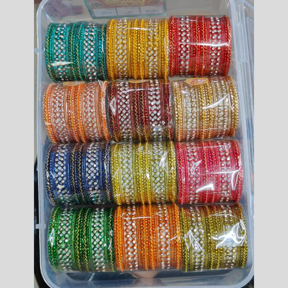Pooja Bangles Austrain Stone Metal Multi Color Bangle Set